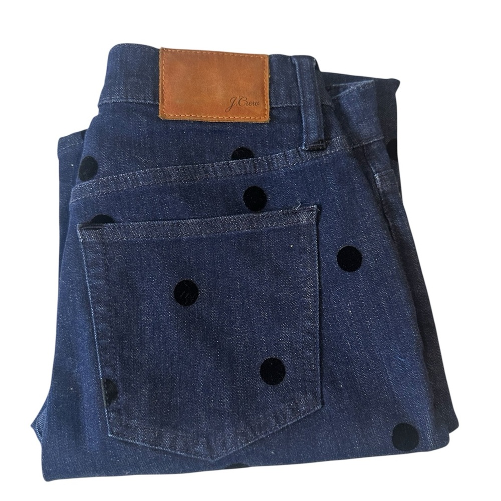 J. Crew Dark Blue Jeans with Black Polka Dots